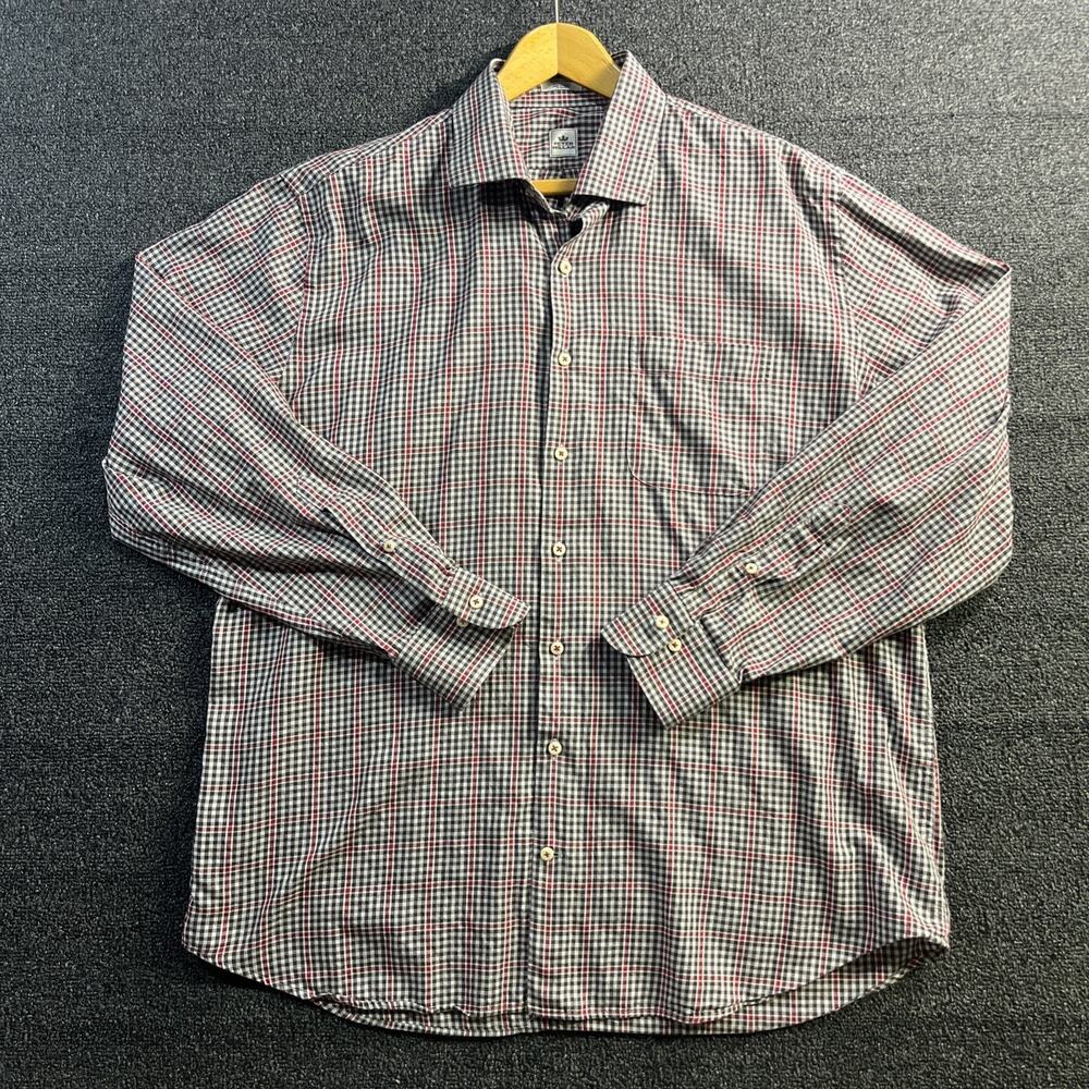 Peter Millar Long Sleeve Gingham Plaid Button‎ Shirt Mens XL Cotton Red Green
